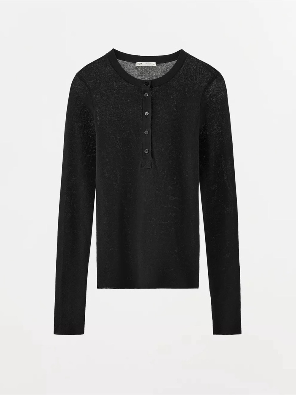 NWT Zara Black Buttoned Cotton Blend Knit Henley Shirt